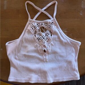Forever 21 Cream Lace Detail Tank Top